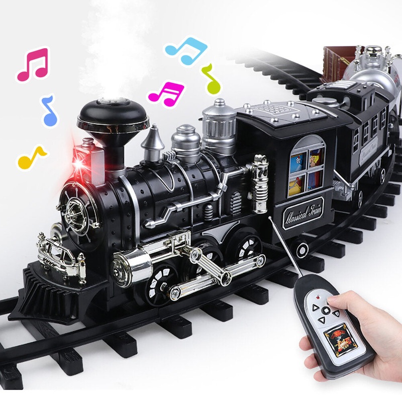 TIMELY 3076 27MHZ RC Train Electric Track Classic Model Vehicles Add Water Smoke LED Lights Music Sound Remote Control Kids Gifts Toys