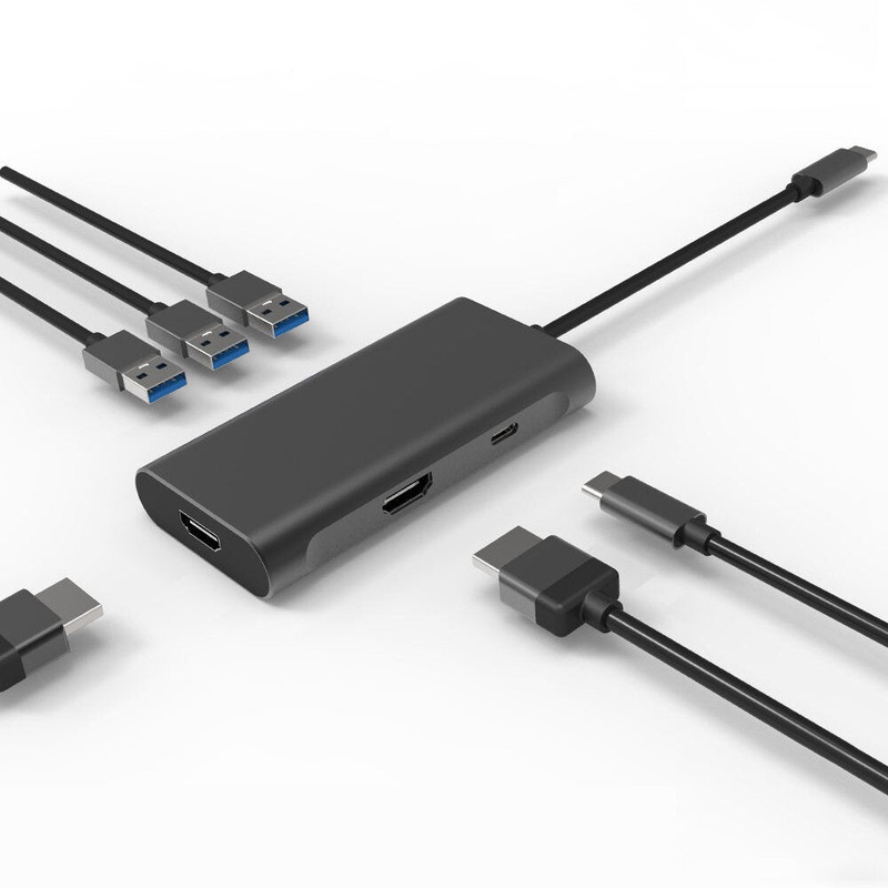 Bakeey 6 in 1 USB-C Hub Docking Station 3*USB3.0 5Gbps HDMI 8K@30HZ UHD Video Type-C PD 100W Fast Charging Support 5Gbps Data Transfer for Laptops Tablets