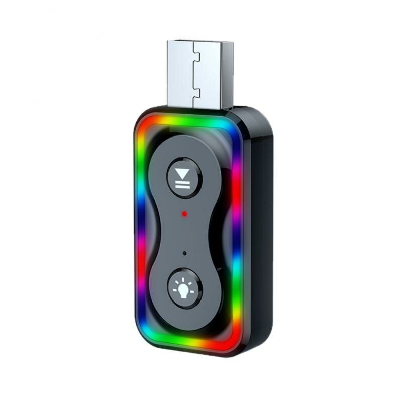 Q1 bluetooth 5.3 Audio Receiver Transmitter HiFi Sound Drivers-free 2-in-1 Car USB Adapter with Colorful Atmosphere Light for Mouse Keyboard