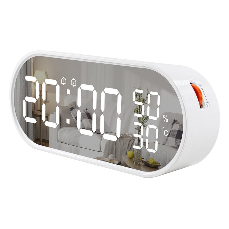 Temperature Humidity Sensor Digital Mirror Alarm Clock LED Display Touch Control Backlight USB Powered Table Clock