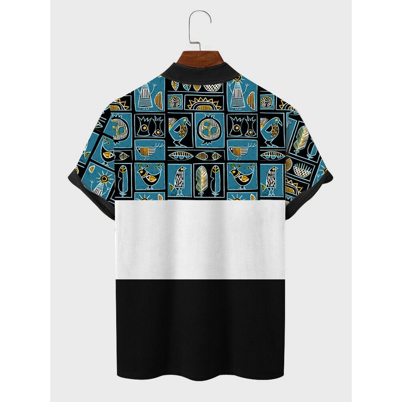 ChArmkpR Mens Ethnic Animal Pattern Color Block Patchwork Short Sleeve T-Shirts