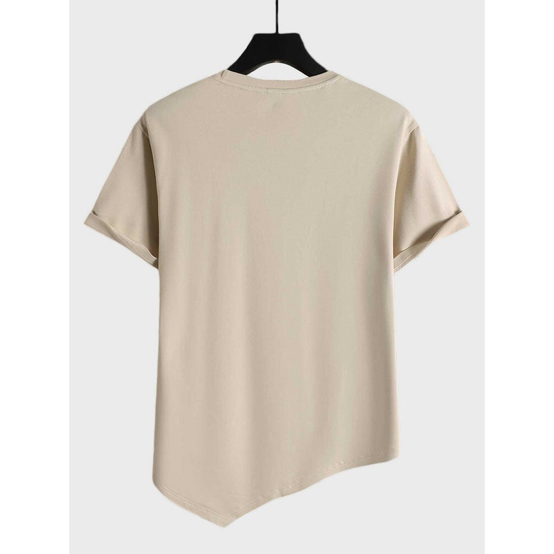 ChArmkpR Mens Letter Print Crew Neck Irregular Hem Short Sleeve T-Shirts