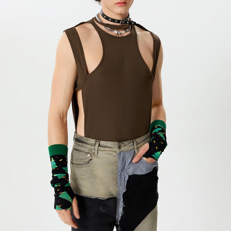 INCERUN Men’s Fashion Hollow Design Solid Color Tanks Top