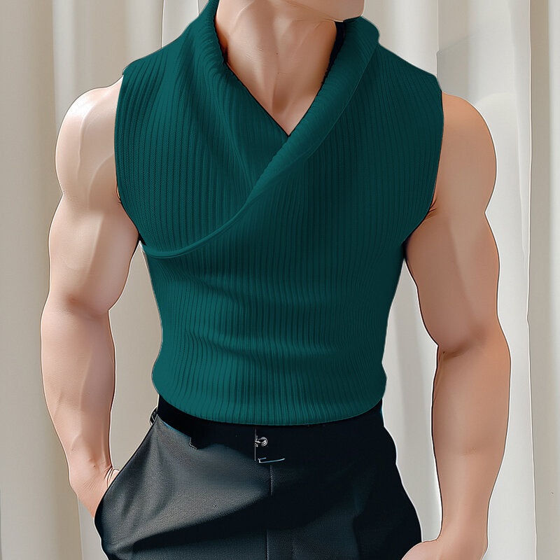 INCERUN Mens Solid Color Design Crossover V-neck Soft Tanks