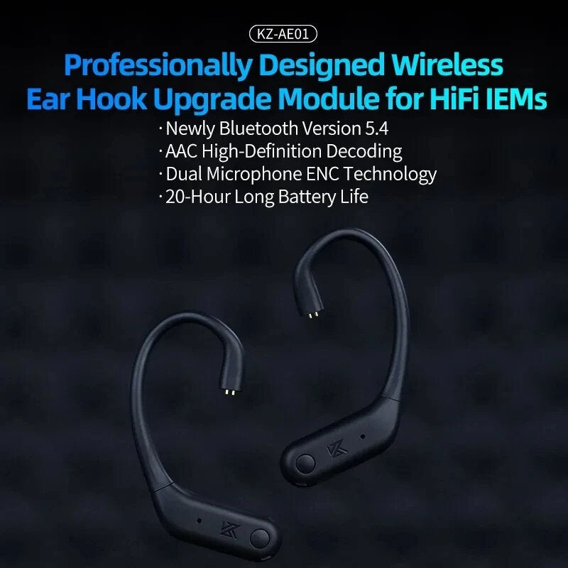 KZ AE01 Wireless bluetooth 5.4 Module HiFi Sound Dual-Mic ENC Noise Cancelling 20H Playback Low Delay C PIN Connector With Charging Case