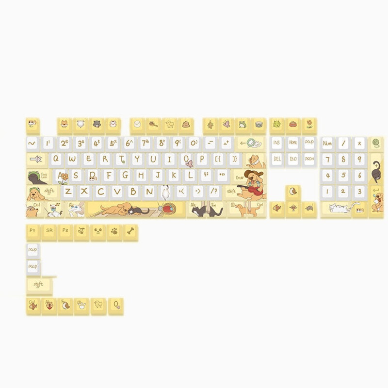121 Keys Cat And Dog Diary PBT Keycap Set Cherry Profile Sublimation Pet Custom Keycaps for Mechanical Keyboards