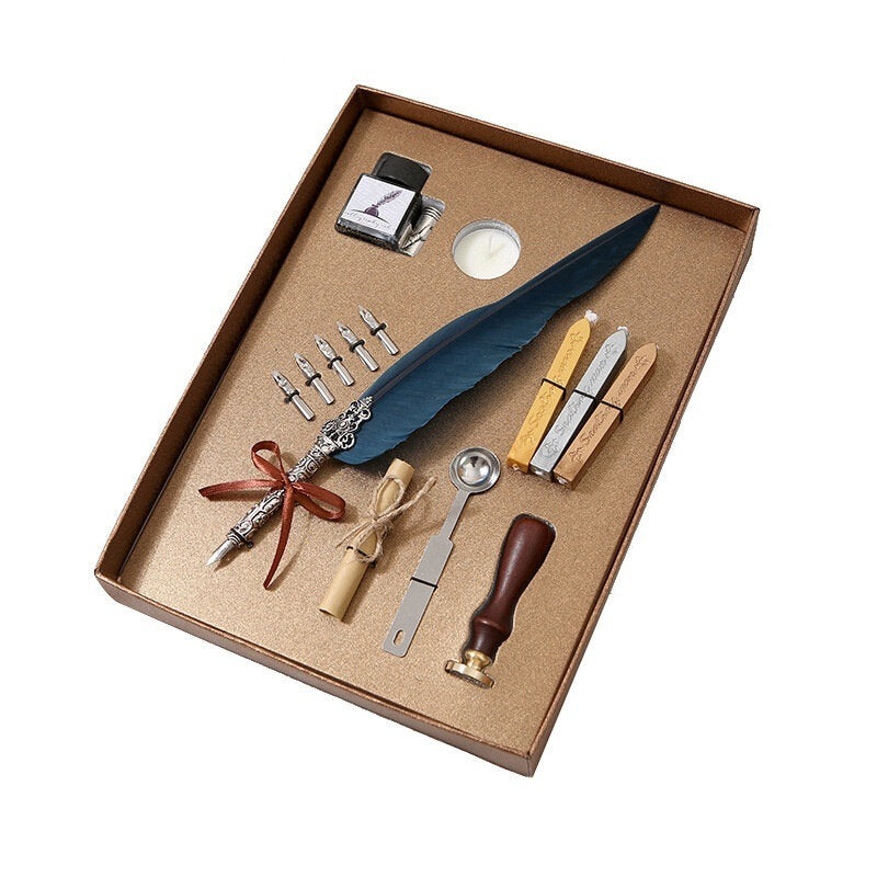 12Pcs Feather Pen Set Useful Retro Wax Seal Letter Paper Teaspoon Scoop Set For Home Decor Gift