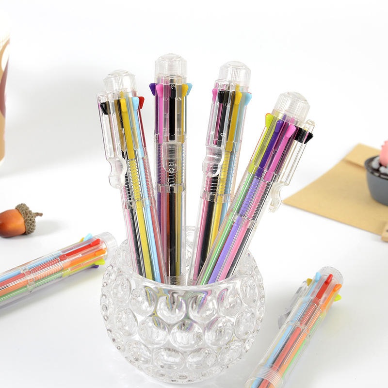 8-in-1 Color Ballpoint Pen – 1 x Multicolor Multifunction 8 In 1 Colorful Pressed 0.5mm School Supply