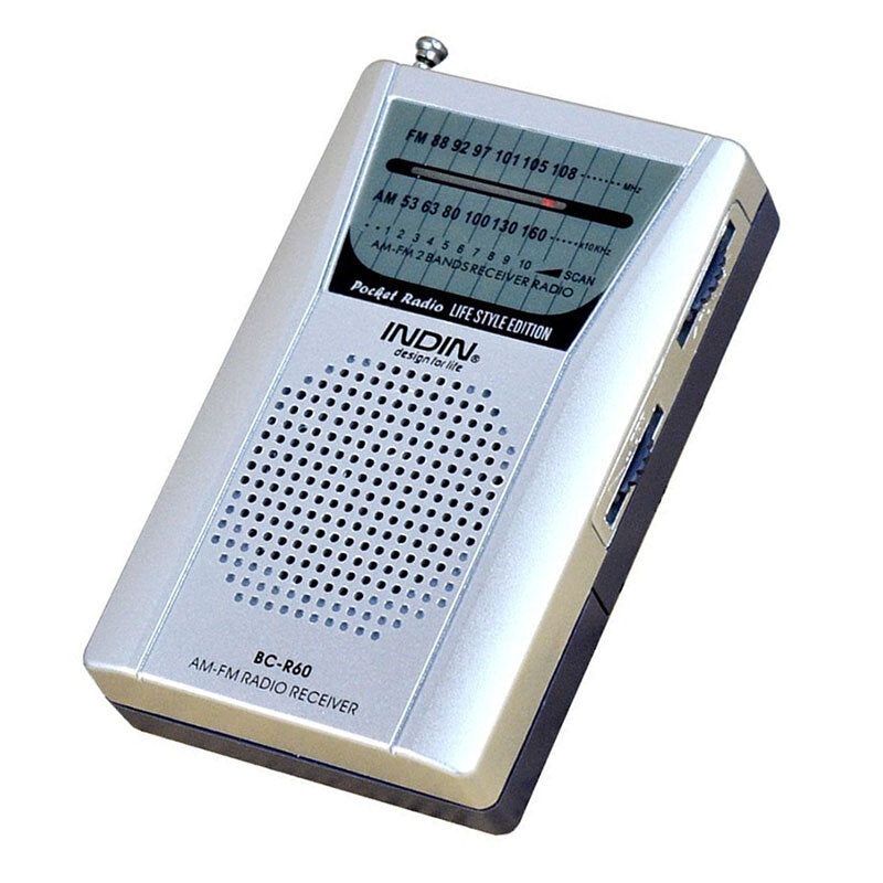 BC-R60 Pocket Radio AM/FM Dual Band Radio 3.5mm Jack Mini Portable Handheld Receiver with Telescopic Antenna