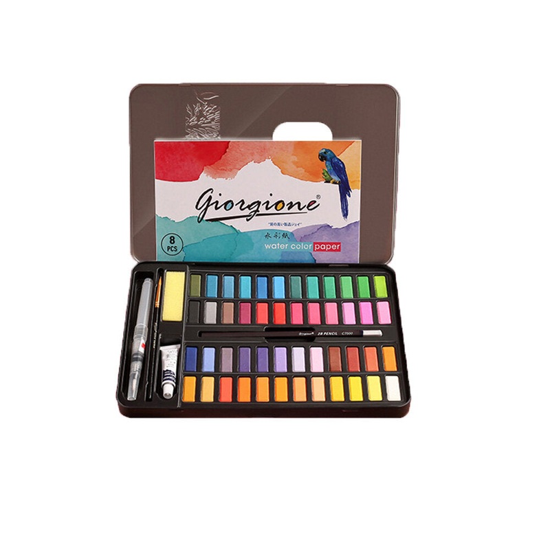 Giorgione 48 Colors Solid Watercolor Pigment Set Metal Iron Box Painting Tools Hand Painted Pigment Art for Drawing Supplies