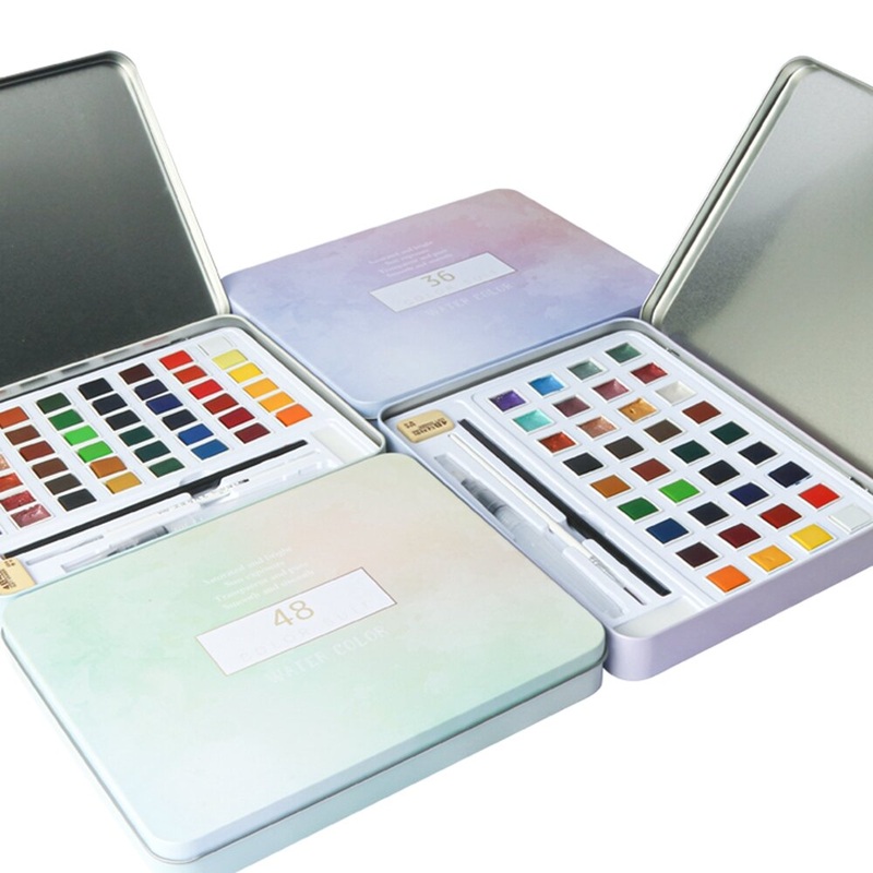 H&B 36/48 Solid Watercolor Beginner Sketch Watercolor Paint Travel Pocket Solid Watercolor Painting Set