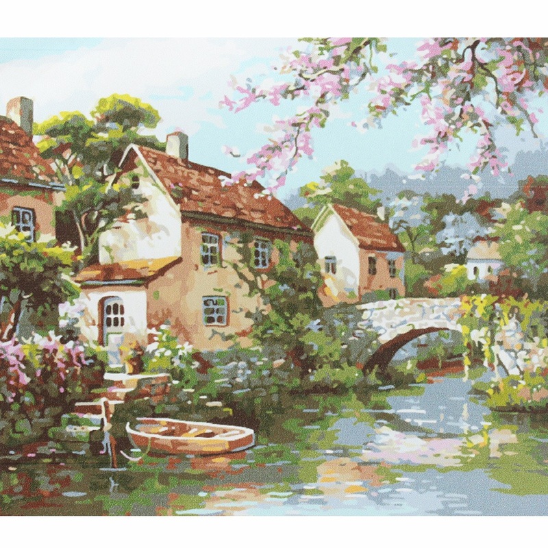 Oil Painting By Number Kit Bridge River Landscape Painting DIY Acrylic Pigment Painting By Numbers Set Hand Craft Art Supplies Home Office Decor