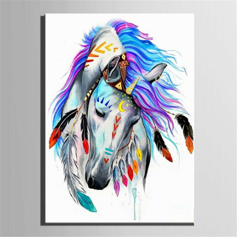 Oil Painting By Number Kit Indian Horse/Lion Painting DIY Acrylic Pigment Painting By Numbers Set Hand Craft Art Supplies Random Pattern