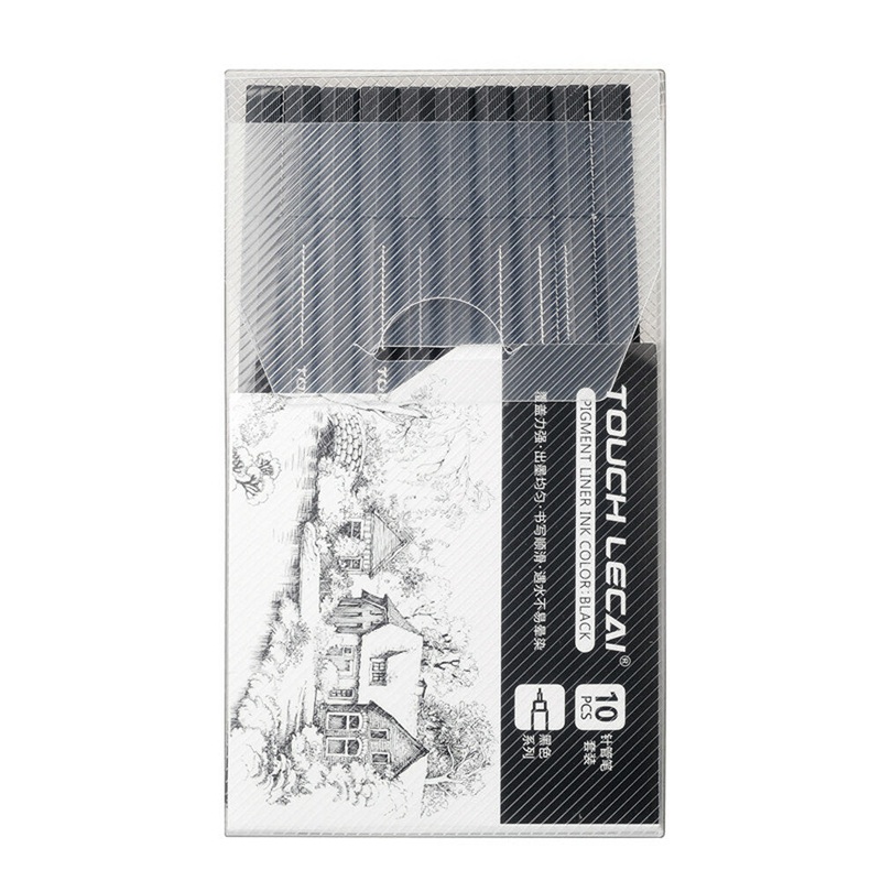 Touchlecai 10pc/set Micron Pen Set Brush Waterproof Black Ink Sketch Pen Drawing Art Markers Stationery For Students