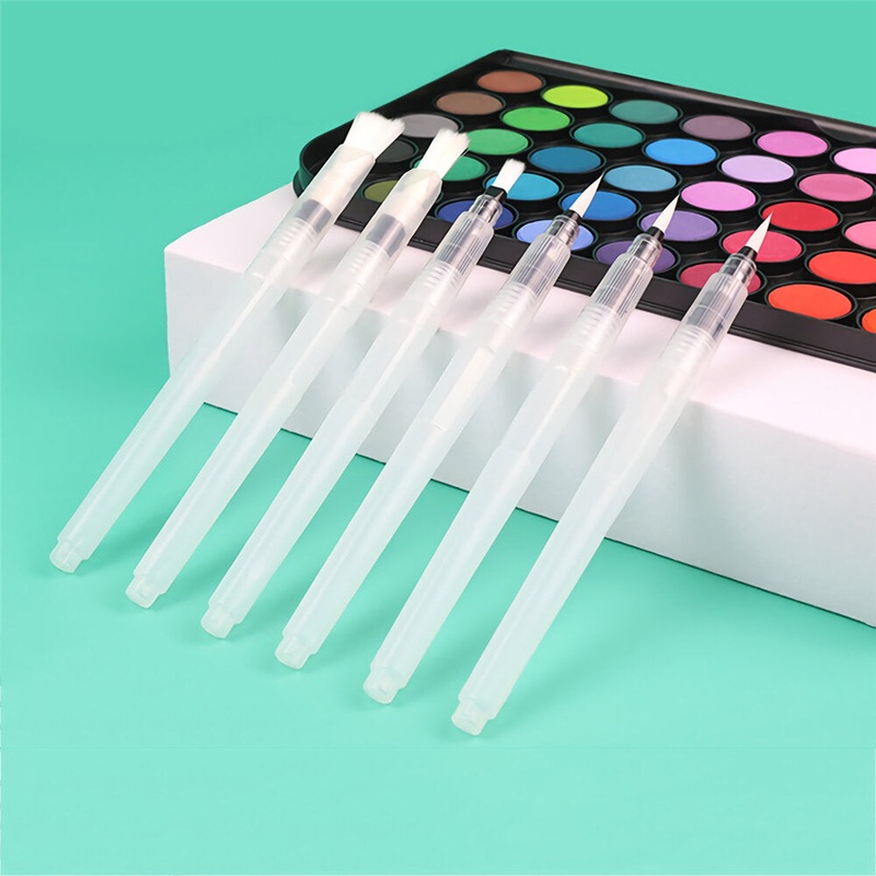 6pcs/set Brush Pen Set Solid Watercolor Painting Pen Large Capacity Water Storage Pen Soft Painting Brush Stationery Students Supplies