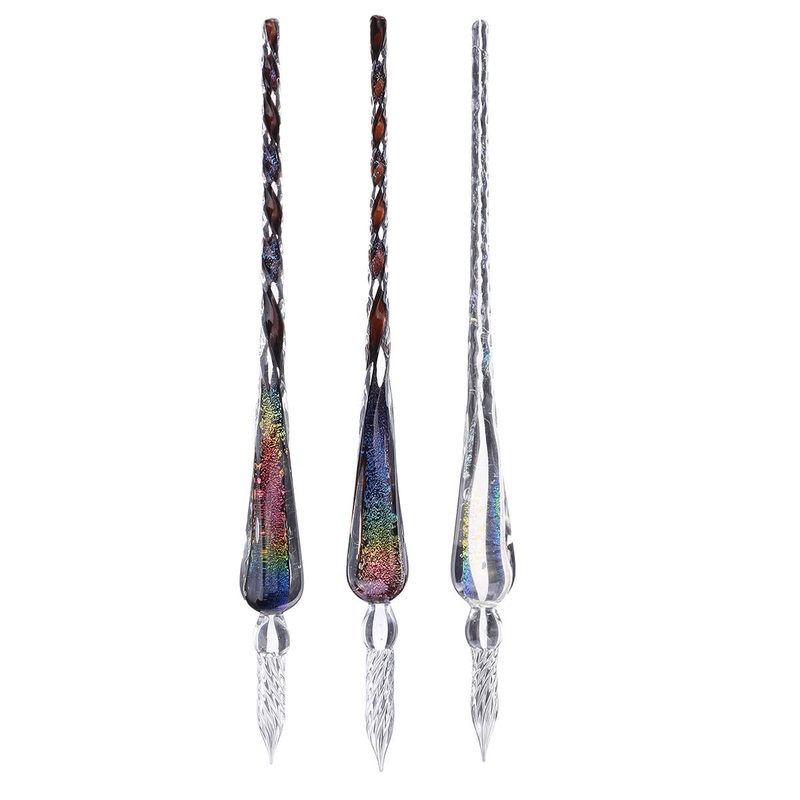 Color Calligraphy Glass Dip Fountain Pen Set,Oblique Pen w Holder & Ink Gift Sets