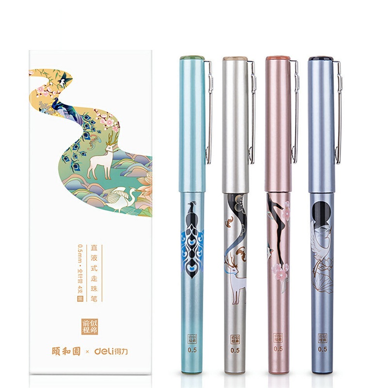Deli S852 0.5mm 4pcs/box Liquid Pen Gel Pens Set Black Handwriting Neutral Pen Signature Pen Set Gel Ink Pen School Office Stationery Supplies
