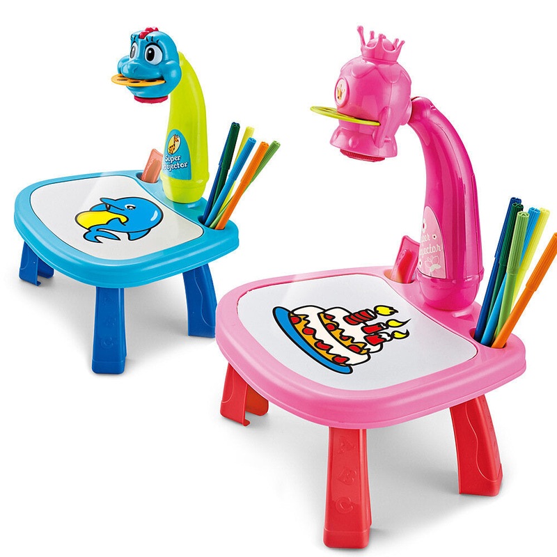 LED Intelligent Projection Drawing Table Colorful Painting Board Arts Lamp Projector Educational Learning Table Toy for Kids