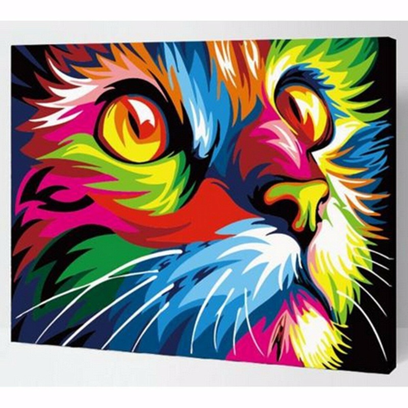 Multicolor Cat Oil Painting Set – Number Kit DIY Pigment Painting Art Hand Craft Tool – By