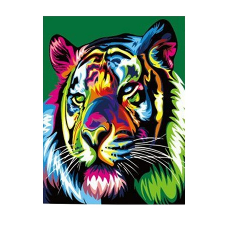 Oil Painting By Number Kit Colorful Tiger DIY Acrylic Pigment Painting By Numbers Set Hand Craft Art Supplies Home Office Decor