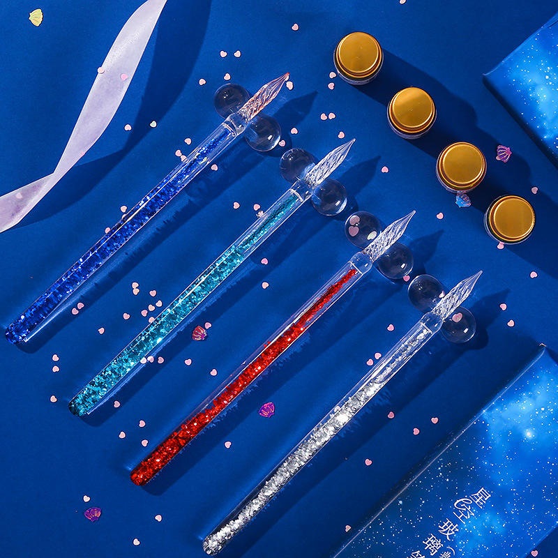 Zanmoo S0009 Dreamy Glass Dipped Ink Fountain Pen Gift Set 4/7 Pcs Per Set Creative Quick Sand Glass pen Crystal Pen Set