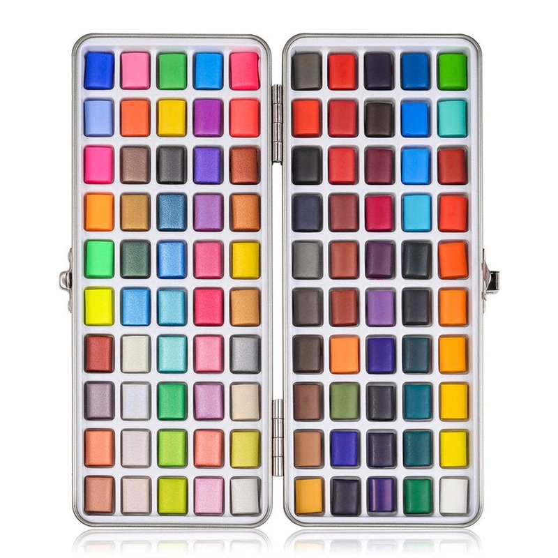 90/100 Color Pearlescent Watercolor Pigment Set Rich Color Solid Watercolor Gouache Art Painting Set Student Gift Box Stationery Supplies