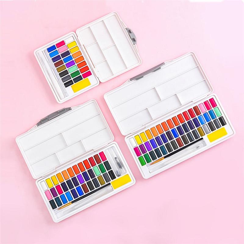 Giorgione 24/36/48 Colors Solid Watercolor Pigment Set Children Packing Portable With Water Brush Hook Painting Art Supplies