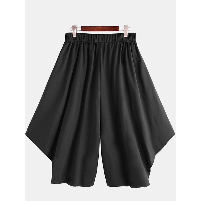 INCERUN Men Black Pant Fashion Casual Loose Fit Irregular Pant Skirt Spring Summer Mens Elastic Black Streetwear Pants