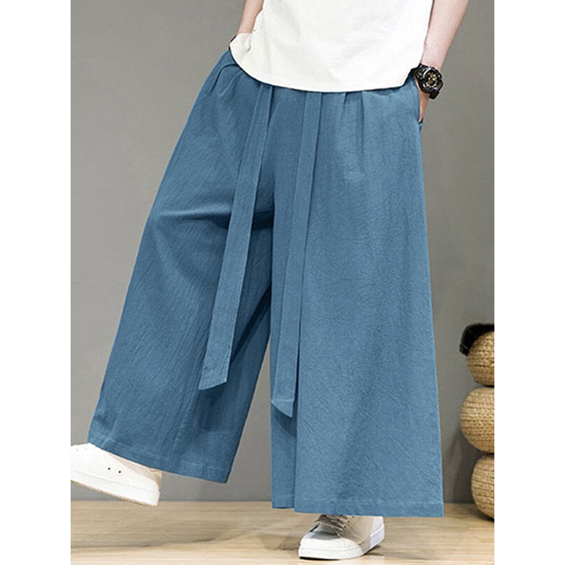 INCERUN Men Loose Pant Plus Size Wide Leg Casual Long Mens Pants Fashion Solid Color Daily Trousers Men’s Bottoms