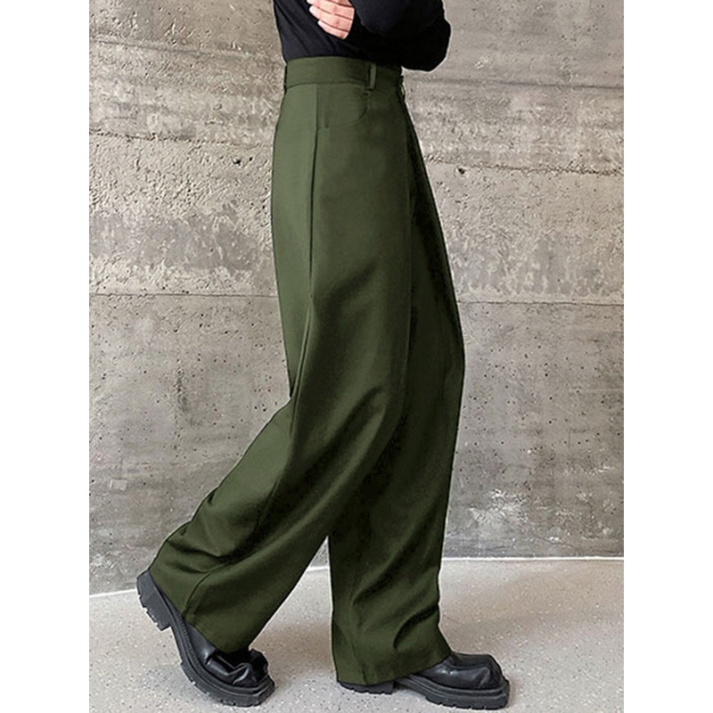 INCERUN Men Pants Fashion Design Solid Color Button Pants Wide Leg Streetwear with Side Pockets S-5XL