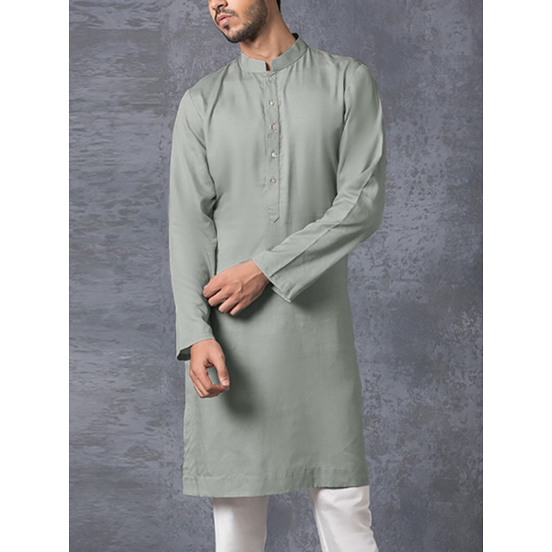 INCERUN Men Robes Long Sleeve Solid Color Long Tops Stand Collar Button Long Shirt with Side Pocket Casual Daily Male Robes