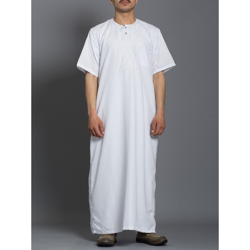 INCERUN Men Robes Solid Color Long Tops Round Neck Short Sleeve Robes Mens Clothing Summer Male Robes