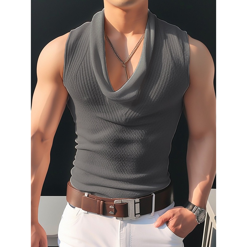 INCERUN Men Tank Knitted Transparent Top Sold Color Loose Neck Soft Tank Top Casual Daily Summer Vests Men Clothing S-5XL