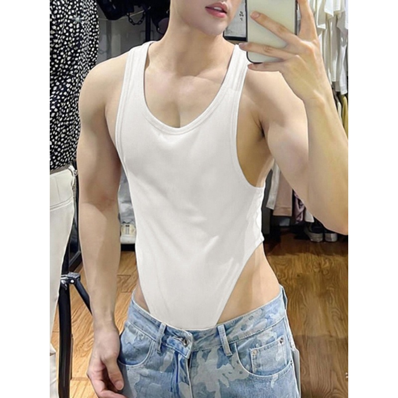 INCERUN Men Tank Top Fashion Simple Solid Color Jumpsuit Vest Male Tanks Sleeveless Summer Streetwear S-5XL