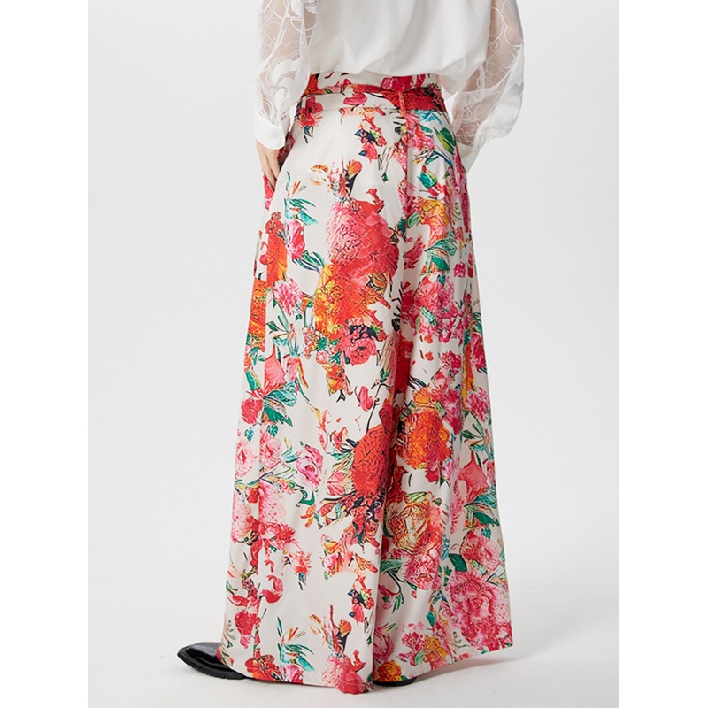 INCERUN Mens Pant High Rise Lace Up Long Trousers Fashion Flowers Print Wide Leg Pants Leisure Men Bottoms