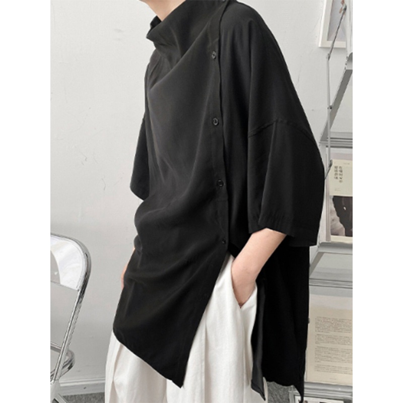 INCERUN Mens Shirt Design Half Sleeve Top Fashion Side Cut-off Button Shirts Casual Summer Loose Men Shirts S-5XL