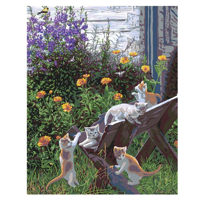 Oil Painting By Number Kit Garden Cat Painting DIY Acrylic Pigment Painting By Numbers Set Hand Craft Art Supplies