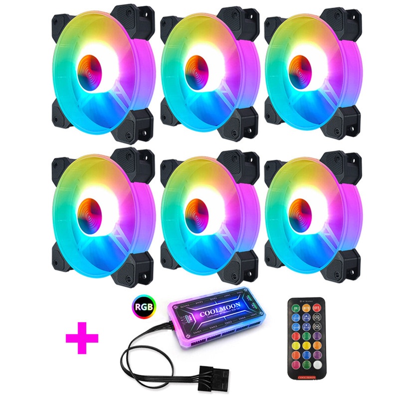 COOLMOON Fan Cooler PC Computer RGB Adjust LED Fan Cooler 12V 6Pin 120mm Cooling Fan Heatsink Silent Fan Gaming Case Cooler Fan With Controller