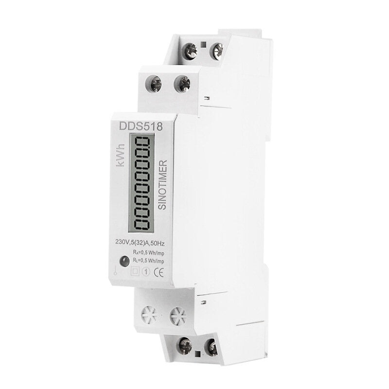 DDS518 5-32A 230V Digital Single Phase Power Consumption Watt Energy Meter kWh Electric Din Rail Type Wattmeter