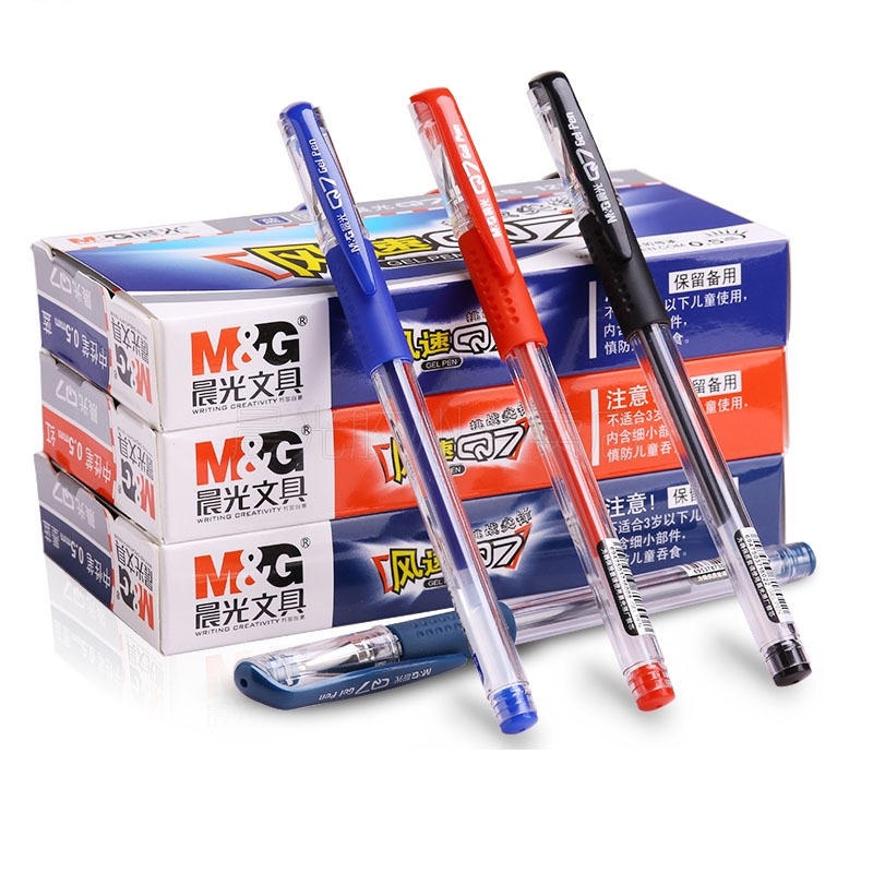 M&G Q7 Gel Pen 0.5mm Nib Writing Pen Black/Blue/Dark Blue/Red Ink Transparent Holder Pen Writing Signing Pen For Office School Supplies
