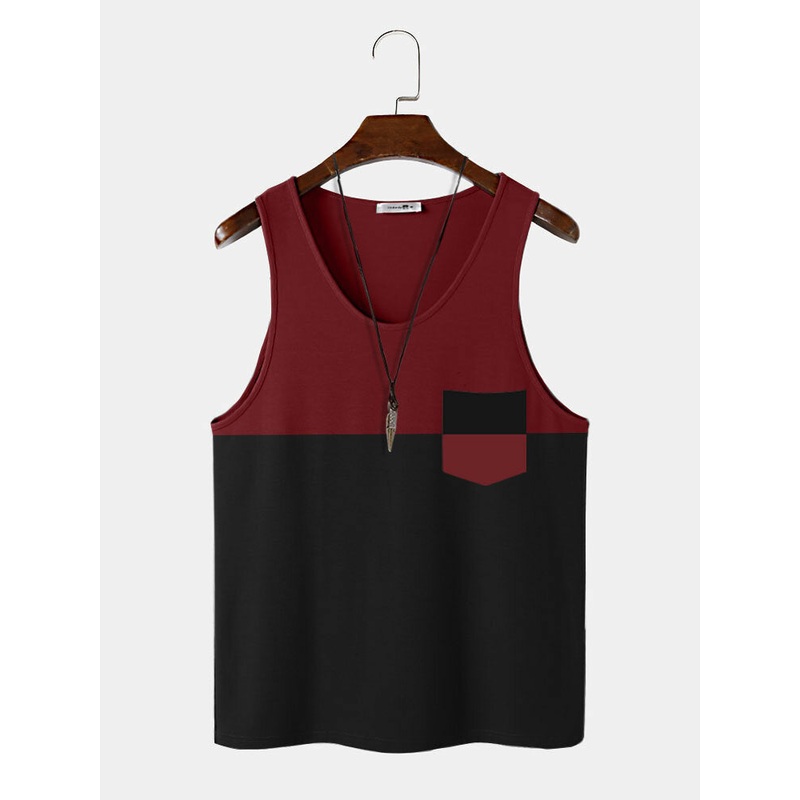 Mens Two Tone Patchwork Casual Sleeveless Tanks