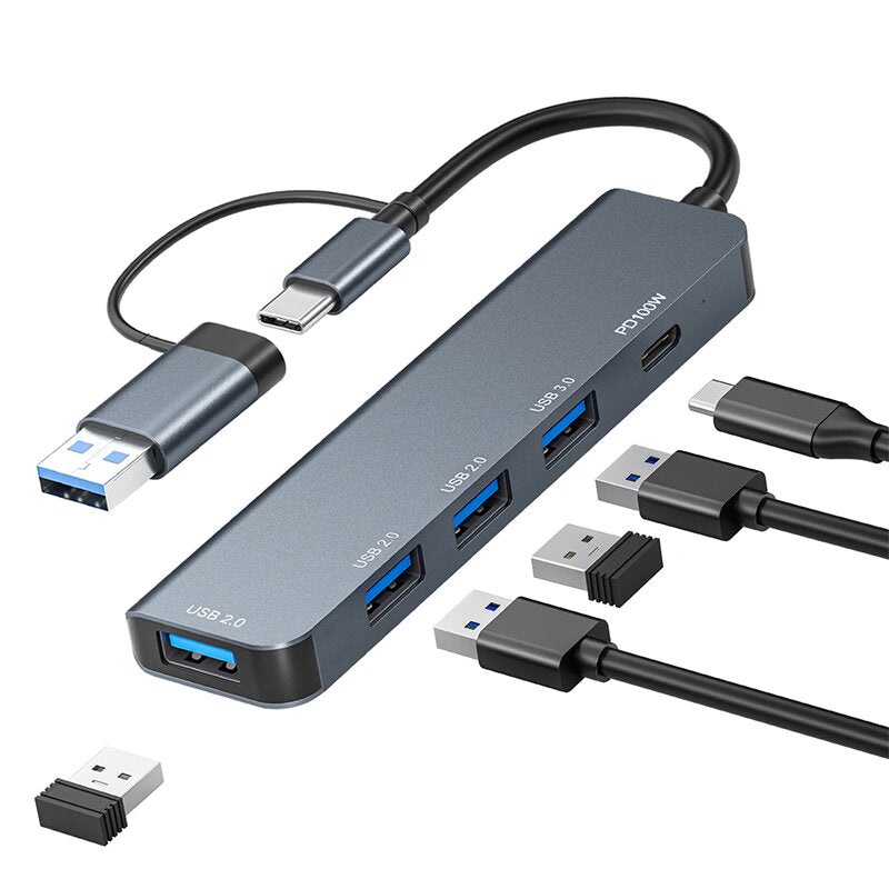 Pobod 5-in-1 Type-C Docking Station with USB2.0*3 USB3.0 PD100W USB-C Multiports USB Hubs Splitter for Phone TV Tablet Laptop