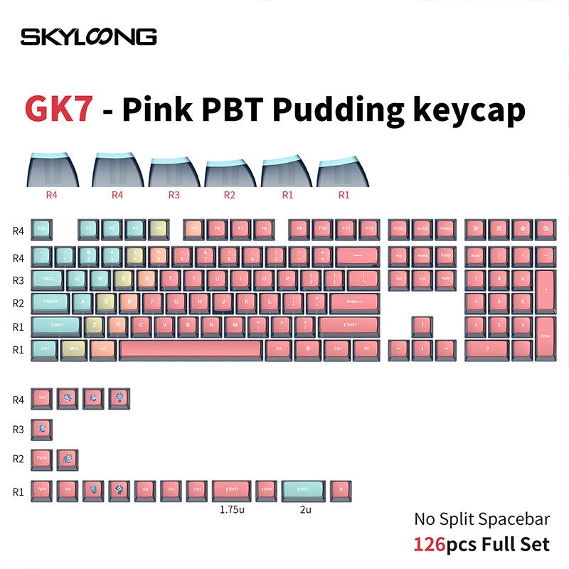 SKYLOONG GK7 126PCS Mechanical Keyboard Keycaps Set Pink – PBT Black Transparent Jelly Key Cap For DIY Customized 61/87/104/108 Key Mechanical Keyboard
