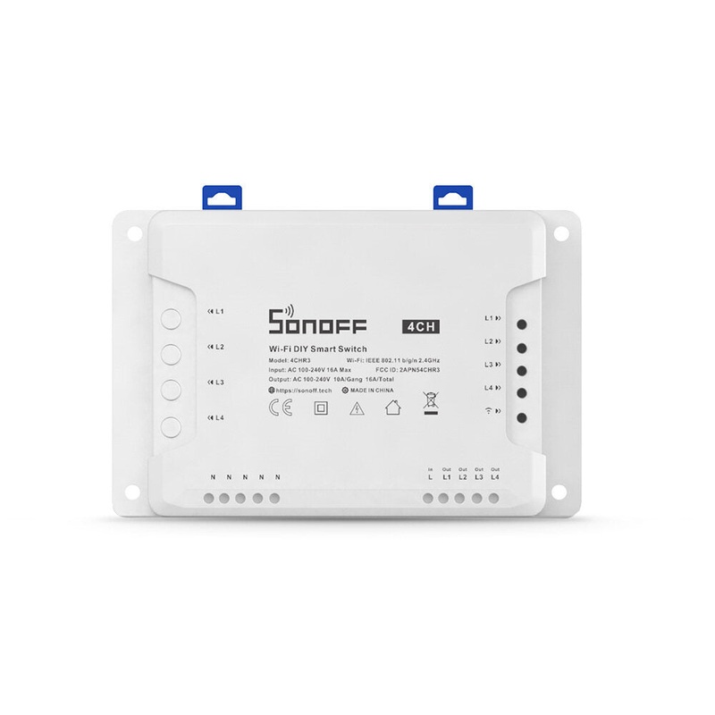 SONOFF 4CH R3 AC100-240V 50/60Hz 10A 2200W 4 Gang WiFi DIY Smart Switch Inching Self-Locking Interlock 3 Working Mode APP Remote Control Switch Works with Alexa and Google Home