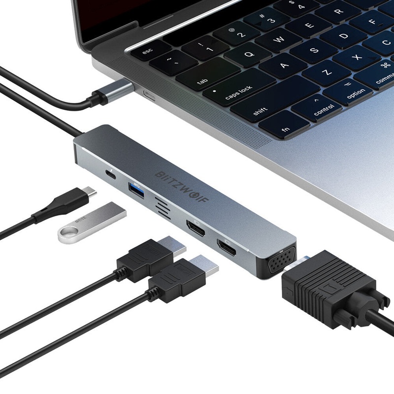 BlitzWolf BW-NEW TH11 5 in 1 USB Hubs with Dual HDMI 4K@30Hz / VGA/ USB3.0 / 100W PD Charging / Type C Docking Station for Apple Huawei Laptops Macbook