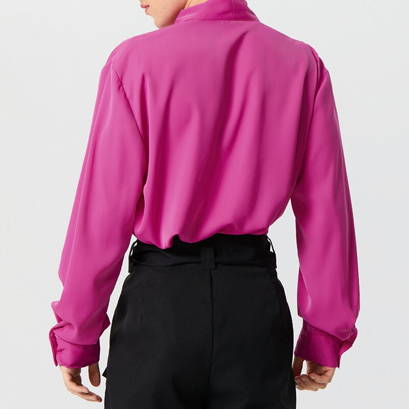 INCERUN Mens Shirt Fashion-forward Males Bright Long Sleeve Shirt with Big V-neck and Flowing Ribbons