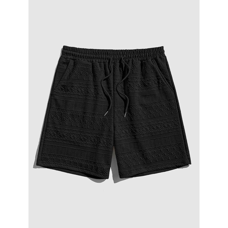 Mens Texture Knit Drawstring Waist Casual Shorts With Pocket