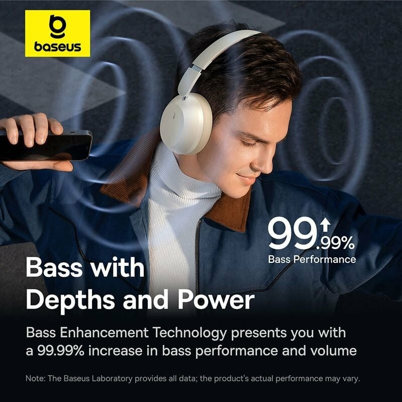 Baseus Bass 35 Max bluetooth Headset Wireless Headphone 40mm Units Deep Bass 65H Playback Soft Sponge Earmuffs Foldable Wireless Over-ear Headphones with Mic
