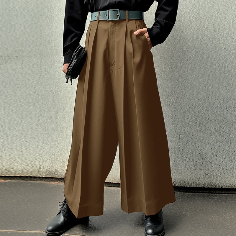 INCERUN Men Pants Solid Color High-waisted Straight-legged Trousers Comfy Button Loose Fit Men’s Black Pant