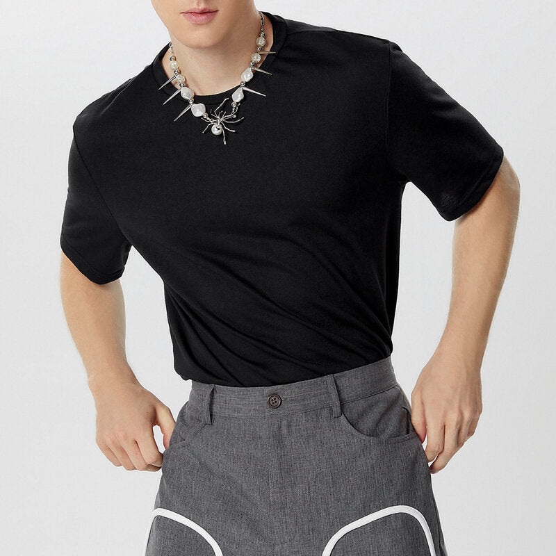INCERUN Men’s T-Shirt Fashion Leisure Back Hollow Tshirt Solid All-match Short Sleeve T Shirts S-5XL Male Tops